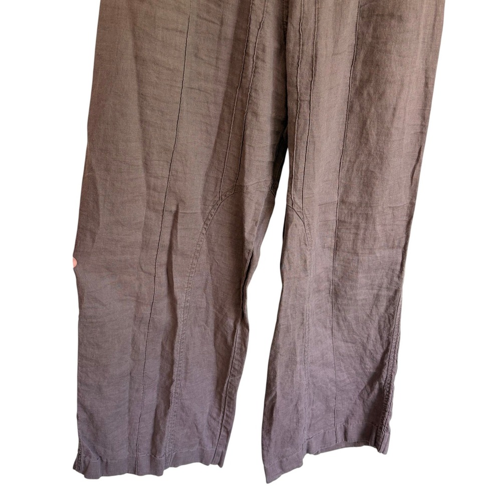 Vintage Linen Wide Leg Foldover Pants Lagenlook Brown Trousers Boho Earthy Y2K - Picture 3 of 6